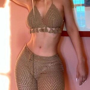 Nude Crochet Cover Up Set - Size XS